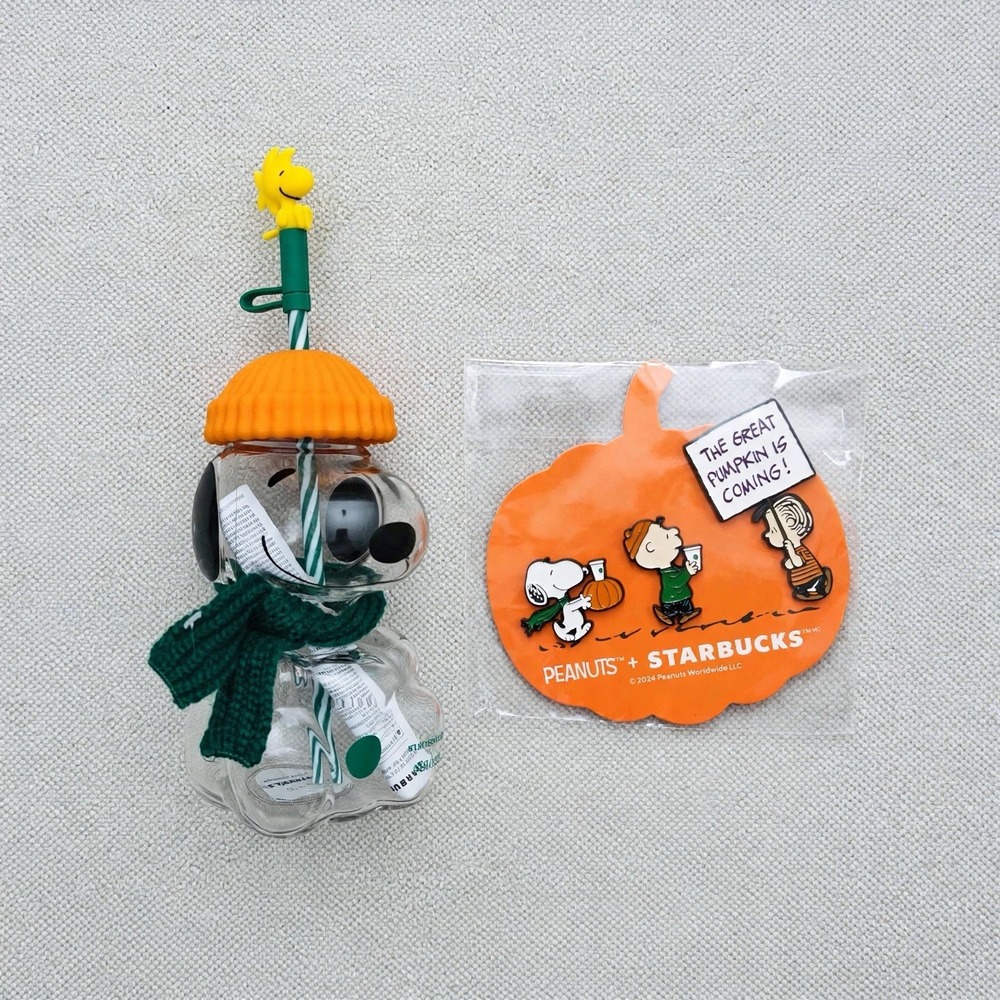 Starbucks x Peanuts Snoopy Glass Cold Cup & Pin Set Lot - AUTHENTIC IN HAND 2026